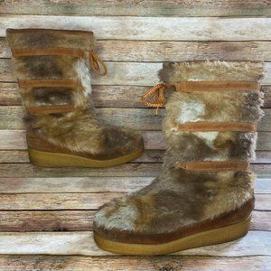 Vintage Quoddy Moccasins 9 Leather Faux Fur Boots